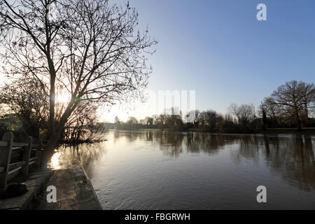 Hampton Court, London, UK. 16. Januar 2016. Es war kalt und frostig Start in den Tag auf der Themse neben Hampton Court Palace im Südwesten London. Bildnachweis: Julia Gavin UK/Alamy Live-Nachrichten Stockfoto