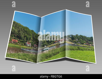 Blick über die Elbe zu Health Resort Rathen, Sachsen, Sächsische Schweiz, Europa Stockfoto