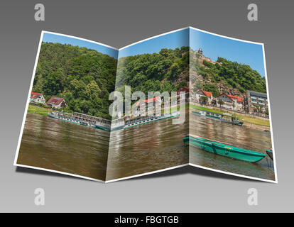 Blick über die Elbe zu Health Resort Rathen, Sachsen, Sächsische Schweiz, Europa Stockfoto