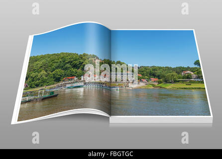 Blick über die Elbe zu Health Resort Rathen, Sachsen, Sächsische Schweiz, Europa Stockfoto