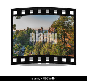 Rock-Formation Bastei (Bastei) und Bastion Brücke, Lohmen, Sächsische Schweiz in der Nähe von Dresden, Sachsen, Deutschland, Europa Stockfoto