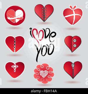 verschiedene Herz-Symbol und Logo Designset zum Valentinstag Stock Vektor