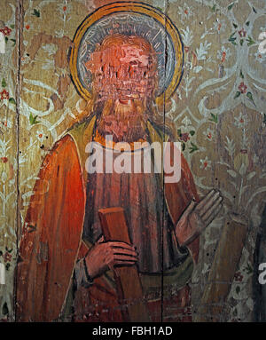 Malte Saint auf dem Lettner, Kreuz St Andrew hält das Andreaskreuz, St. Michael Kirche, Irstead, Norfolk Stockfoto