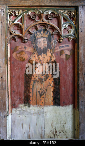 Gemalt von Heiligen auf dem Lettner St Edmund Barton Turf Kirche, Norfolk Stockfoto