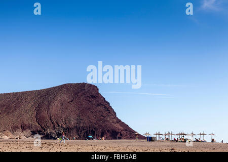 Playa De La Tejita in der Nähe von El Medano und Montana Roja in Teneriffa, Kanarische Inseln, Spanien. Stockfoto