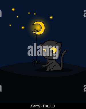 Niedlichen Cartoon mit Katze und Spinne für Halloween Stock Vektor