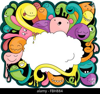 Lustige Doodle imaginären Kreaturen. Sie können Ihren Text in der Cloud platzieren. Stock Vektor