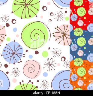 Nahtlose Doodle Muster, vier Farbvarianten. Stock Vektor
