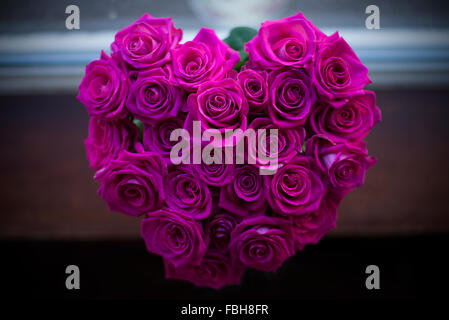 zwei Dutzend rote Rosen in Form eines Herzens in natürlichem Licht. schön für den Valentinstag. Loveheart Liebe Stockfoto