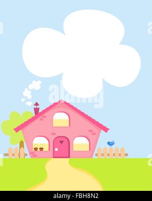 Süße girly rosa Cartoon Haus mit Platz für Ihren text Stock Vektor