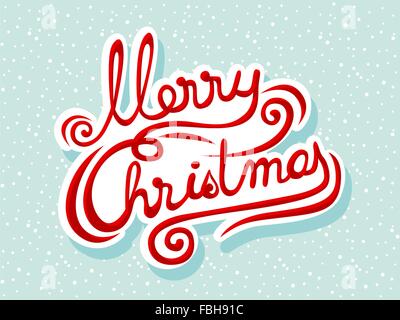 Handgezeichnete Merry Christmas Schriftzug auf einem verschneiten Hintergrund Stock Vektor