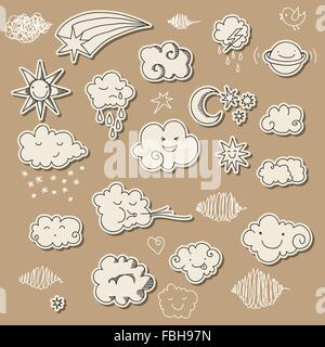 Niedliche Doodle Himmel und Wetter bezogene Elemente für Ihr Design. Stock Vektor
