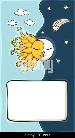 Sonne und Mond Cartoon mit Textfreiraum Stock Vektor