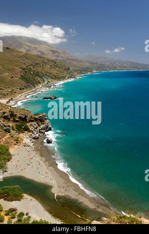 Blick auf berühmte Preveli Palmenstrand, Rethymno, Kreta, Südgriechenland Stockfoto