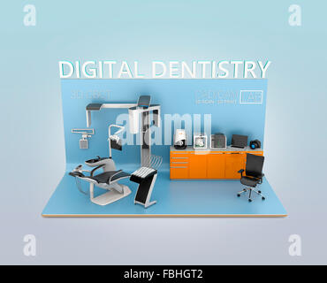 Digitale Zahnmedizin Konzept. Gesichts Patientendaten von dental CT Scan, Labor für 3D-Druck oder Stuhl Seite senden. Stockfoto