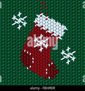 Weihnachtskarte Design mit Weihnachts-Strumpf, Socke Abbildung auf Stickerei oder Stoff prasseln Stock Vektor