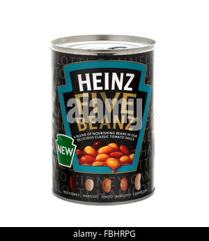 Kann der neue Heinz fünf Beanz auf weißem Hintergrund Stockfoto