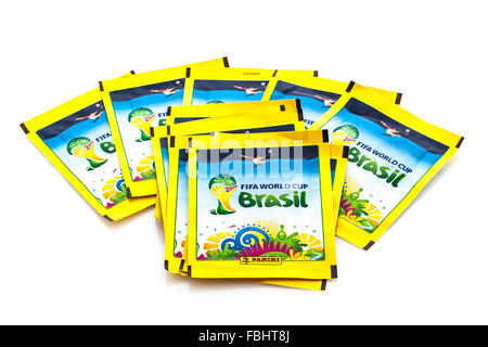 Panini FIFA World Cup 2014 Sticker auf weißem Hintergrund Stockfoto