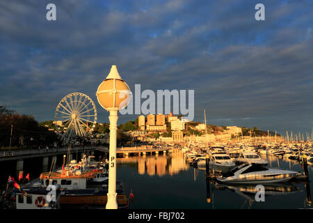 Sonnenuntergang über Torquay Stadt Hafen, Torbay, englische Riviera, Grafschaft Devon, England, UK Stockfoto