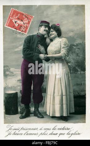Postkarte, historische, paar, glücklich, verliebt Stockfoto