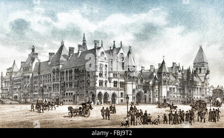 Die Royal Courts of Justice, aufbauend auf den Strand im Zentrum von London, England, 1882 Stockfoto