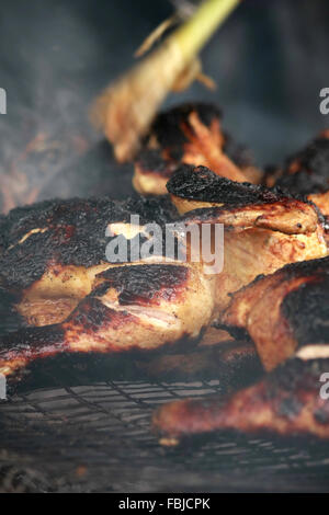 Ganzes Huhn Grill und satay Stockfoto