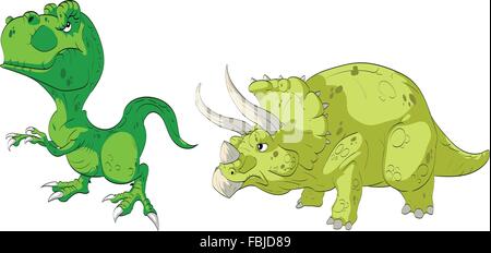 T-Rex und Triceratops Cartoon Illustrationen. Stock Vektor