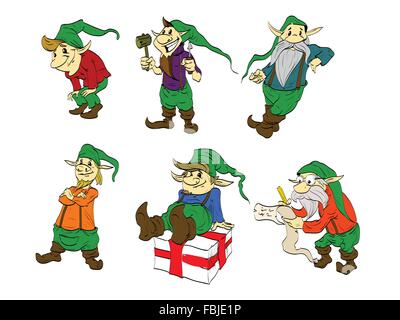 Satz von cartoon Weihnachtselfen. Stock Vektor
