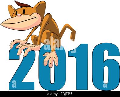 Vektor-Illustration ein Affe sitzt auf einem Schild 2016. Stock Vektor