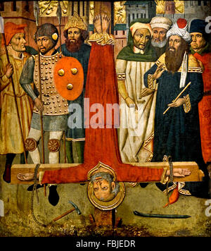 Die Kreuzigung des Heiligen St. Peter von Jaume Huguet (1412 – 1492) Spanien spanische mittelalterliche gotische Kunst Stockfoto