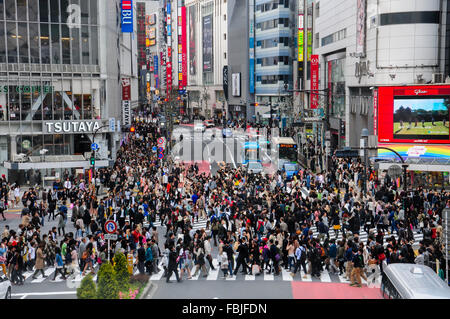 15. April 2012. Shinjuku, Tokio, Japan. Viele Menschen überqueren Zebrastreifen Stockfoto