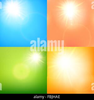 Sommer-Sonne-Burst mit Objektiv flare Set. EPS 10 Stock Vektor