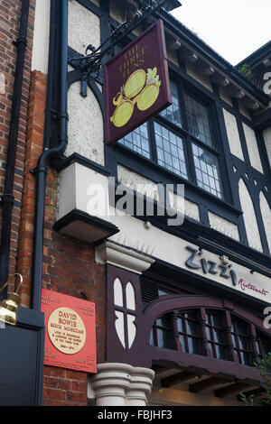 David Bowie, Gedenkfeiern außerhalb der ehemaligen drei Tuns Public House, Beckenham, London, UK, nach seinem Tod im Januar 2016. Stockfoto