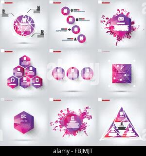 Farbige Cloud-computing-Hintergrund mit Web Icons. Soziales Netzwerk. Mobile App Infografik Elemente. Stock Vektor