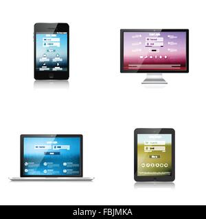 Responsive Webdesign. Adaptive Benutzeroberfläche. Digitalen Geräten. Monitor, Laptop, Tablet, Smartphone. Website Vorlage Konzept. Stock Vektor