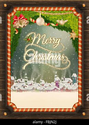 Weihnachten Abbildung Rahmen mit Winterdorf. Stock Vektor