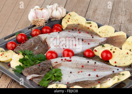 Rohe Turbot Fisch bereit zum Kochen Stockfoto