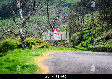 Straße zu Setzungen Straße Warnschild Stockfoto