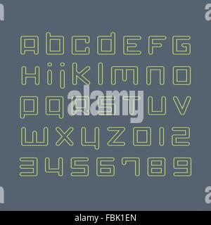 Satz von städtischen Umriss-Stil, Alphabet Buchstaben. Grüner Weg-Zeichen und zahlen. moderne Vektor Font Schriftgestaltung Stock Vektor