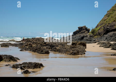 Wategos Strand in Byron Bay, new-South.Wales, Australien. Ein beliebter Strand für Surfer und Surfen. Stockfoto