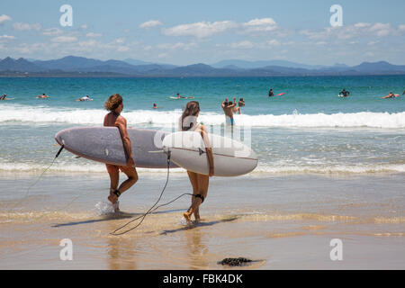 Wategos Beach in Byron Bay, New South Wales, Australien. Ein beliebter Strand für Surfer und Surfen. Stockfoto