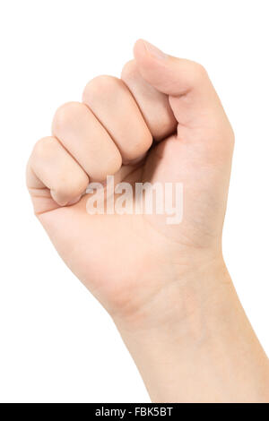 Hand mit geballten Faust, isoliert auf weißem Hintergrund Stockfoto