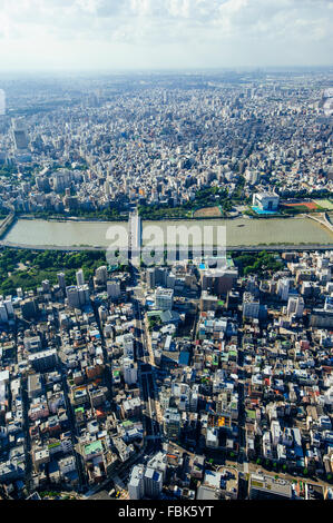 Die Vogelperspektive eines Teils des Tokyo Megacity aus Tokyo Sky Tree am Nachmittag in Tokio, Japan. Stockfoto