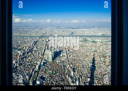 Die Vogelperspektive eines Teils des Tokyo Megacity aus Tokyo Sky Tree am Nachmittag in Tokio, Japan. Stockfoto