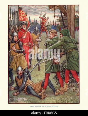 Abbildung aus der Geschichte von Robin Hood. Robin Hood und die Rettung von Will Stutley. Von Walter Crane Stockfoto