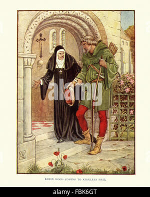 Abbildung aus der Geschichte von Robin Hood. Robin Hood Kirklees Hall kommen. Von Walter Crane Stockfoto