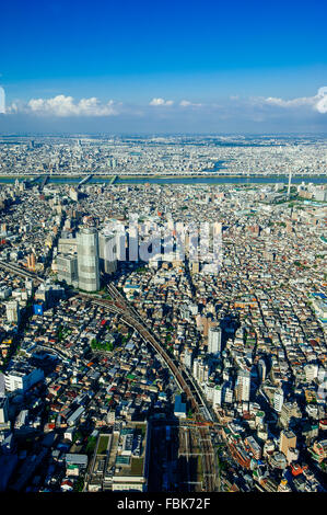 Die Vogelperspektive eines Teils des Tokyo Megacity aus Tokyo Sky Tree am Nachmittag in Tokio, Japan. Stockfoto