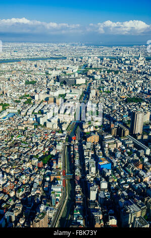 Die Vogelperspektive eines Teils des Tokyo Megacity aus Tokyo Sky Tree am Nachmittag in Tokio, Japan. Stockfoto