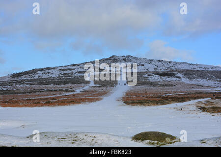 Blick vom Whitchurch gemeinsamen gegenüber Cox Tor im Winter, Nationalpark Dartmoor, Devon, England Stockfoto