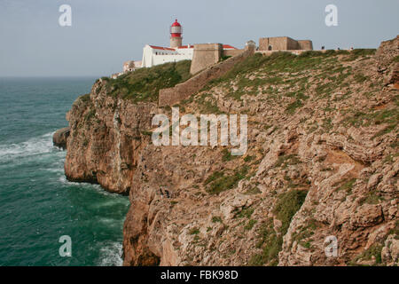 Kap St. Vincent und Leuchtturm, Sagres, Algarve, Portugal. Stockfoto